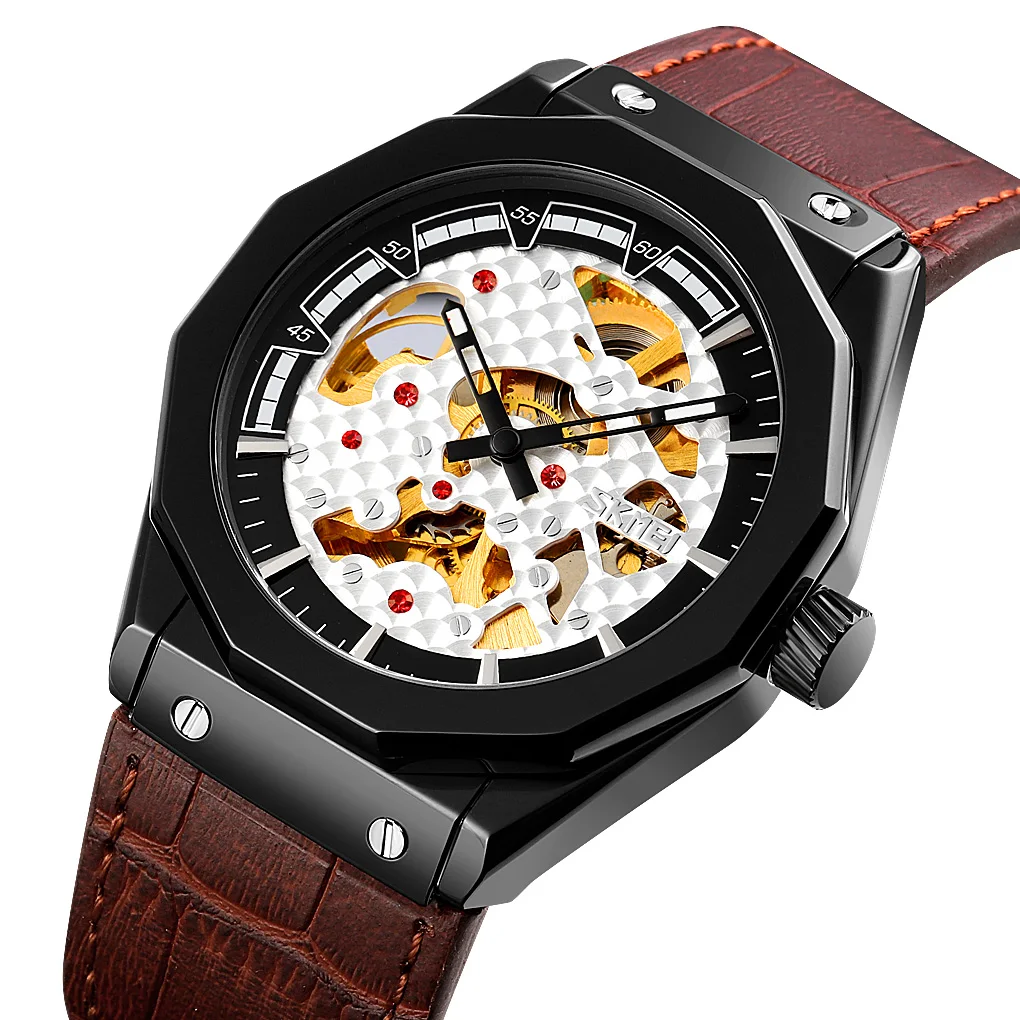 SKMEI 9248 Watches Men Luxury Waterproof Fashion Leather Strap Automatic Sports Wrist Watch