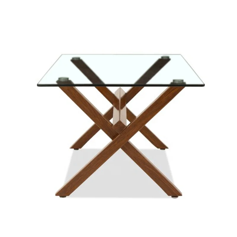 Factory wholesale Modern design large wood clear tempered glass dining table	4/6 seaters wooden dining tables and chairs