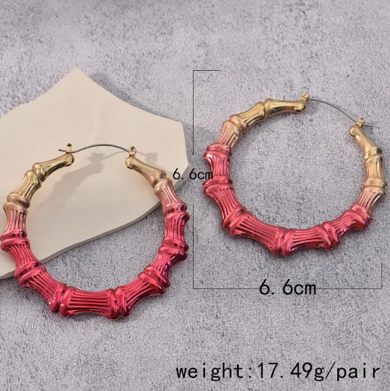 Wholesale Statement Jewelry Alloy Earrings Multicolor Colorful Neon Bamboo earrings big large hoop earrings for women