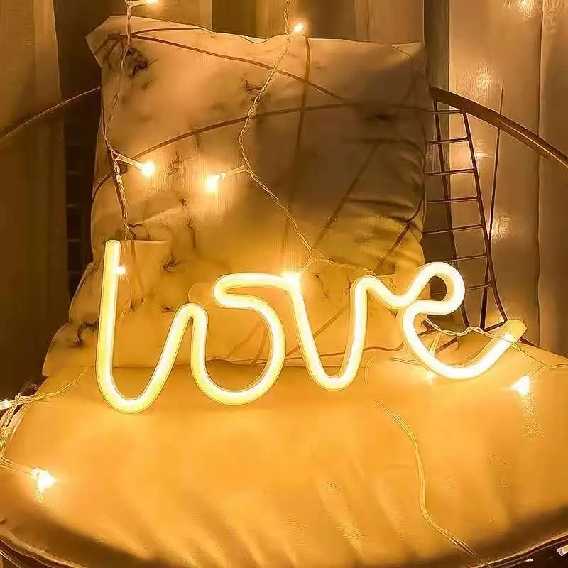 USB Battery Pink Warm White Led Neon Sign Romantic Decoration Love Shape Night Light for Wedding Party Props