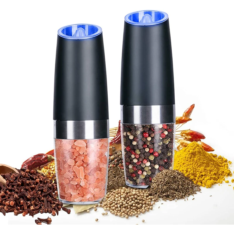 Adjustable Coarseness Electric Pepper & Salt Grinder with LED Light Stainless Steel & Plastic Automatic Mills for Spices Boxed