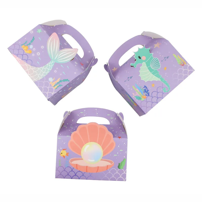 New 3D Mermaid Candy Box Gift Biscuit Boxes Square Hand-hold Cake Gift Packaging Carton For Girls Party Favor