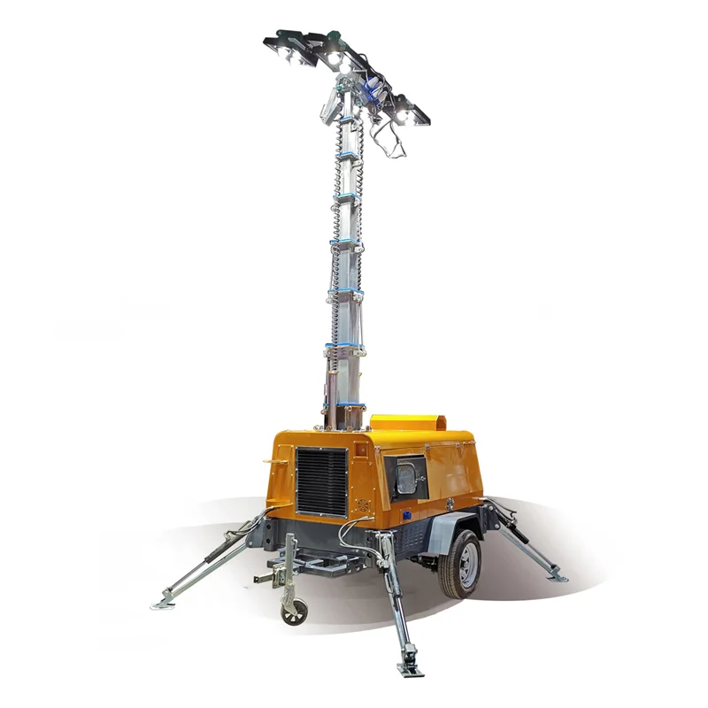 Construction Machinery Portable Led Light Towers 5 m 7 m 9 m Trailer Hand Lifting Mobile Lighting Tower Diesel Generator Set