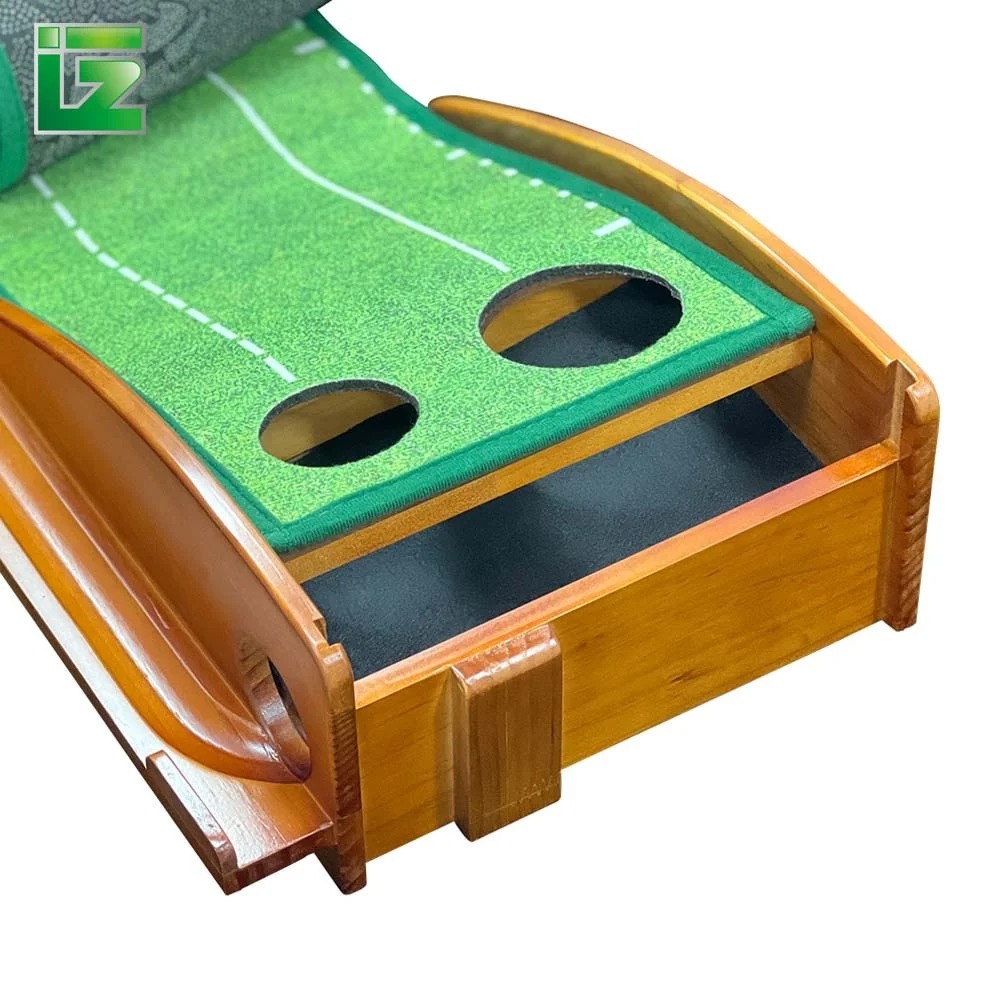 Factory Mini Golf Putting Training Aids Wooden Indoor Golf Putting Green Mat with Baffle Plate and Ball Return