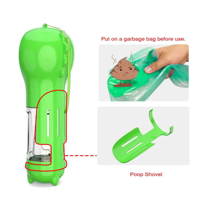 
outdoor portable plastic dog water bottle pet travel drinking bottle functional with poop collection shovel 