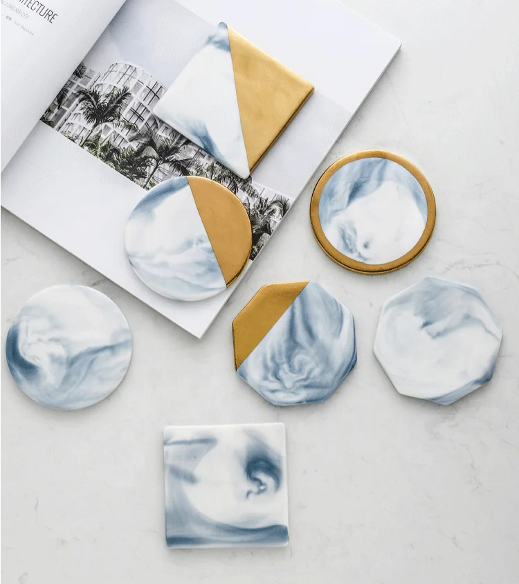 Заплатанный коврик для чашки, наборы керамических подставок, модные золотистые мраморные Коктейльные коврики и подставки для пива, кофе, украшения дома на все сезоны