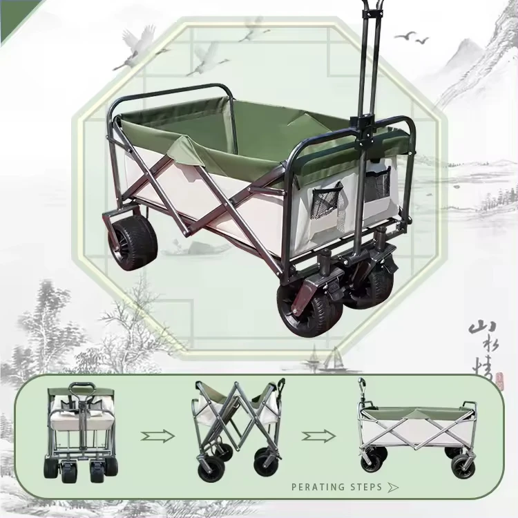 Folding Wagon Camping Cart Collapsible Handy Cart With Net Pocket Moving Platform Yard Cart Garden