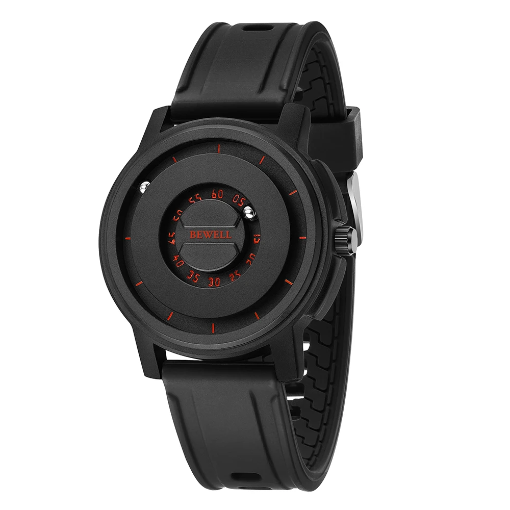 Antique Light Magnetic Movement Watch Full Black Dial 22mm Steel Silicone Band Buckle Clasp  Fashionable ODM Design