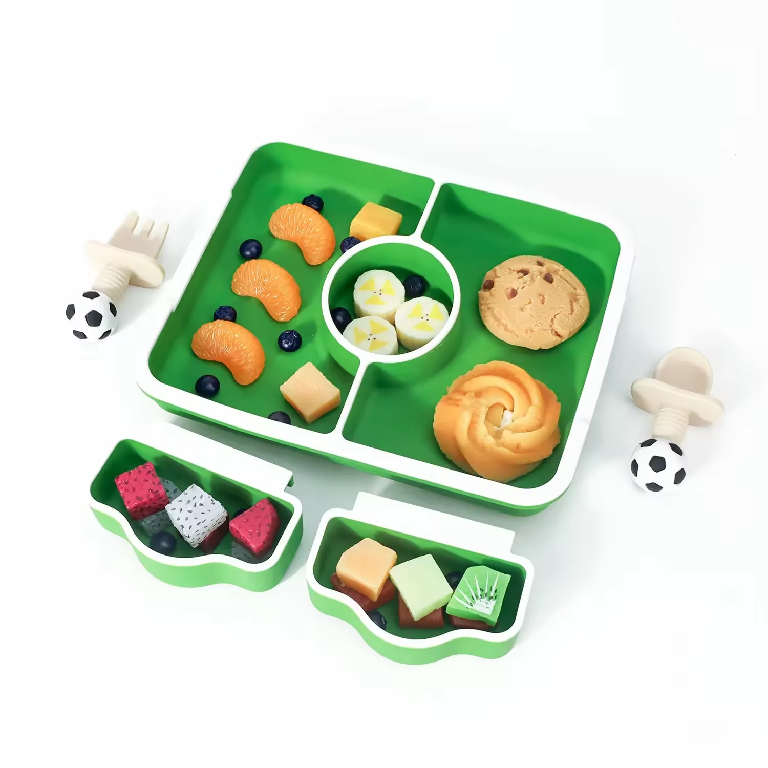BPA Free Football Toddler Silicone Feeding Set for Football Fans Silicone Plate Bowl Spoon Safe and Durable Football Tableware