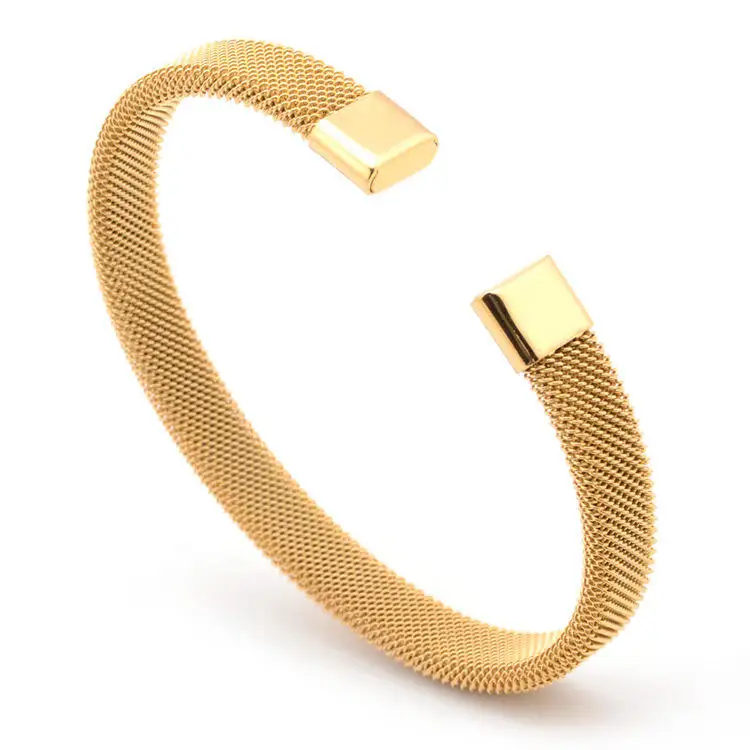 Top Quality Fashion 8MM/10MM Stainless Steel Mesh Cable Metal Bangle Cuff Bracelet For Men and Women