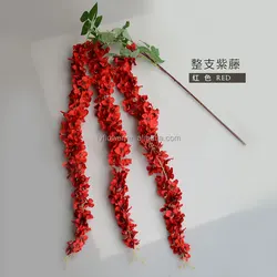 Fuyuan 1.64m bright red silk hydrangea wisteria flowers hanging vine wedding flowers garland for very high ceiling decoration