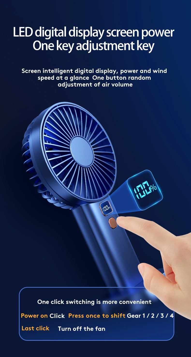 F6 mini jet fan USB Large Air Volume Handheld Fan Battery Charging Digital Display Desktop Handheld Mini Electric Fan