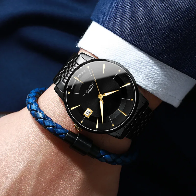 Top Quality Waterproof 904l Stainless Steel Wristwatch No Tick MGMASERATO Automatic Mechanical mens watch in wristwatches luxury