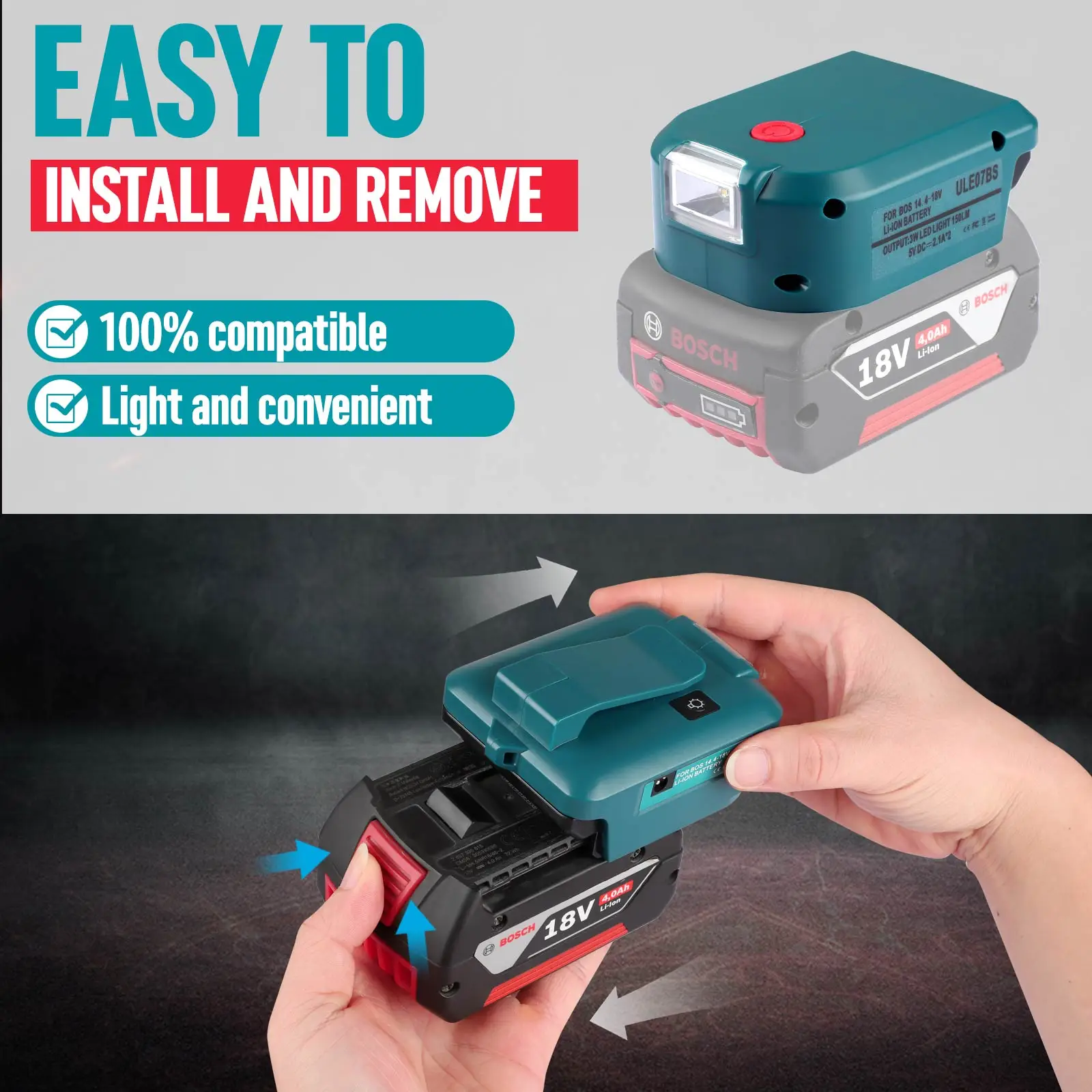 Replacement ADP05 Power Source USB Charger Adapter LXT Lithium-Ion 14.4V 18V Fast Charging Converter with LED Light DC12V port