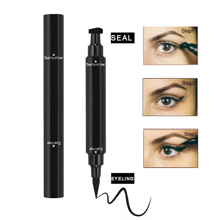 
Natural Ingredients Triangle Seal Eyeliner Waterproof Sweatproof 2 Dual Ended pen Felt Tip Liner And Wing Stamp 