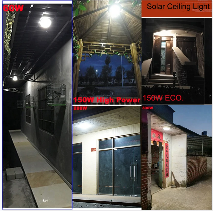 solar Panel system Power Battery energy saving 100w 200W 300W solar ceiling light indoor for day and night