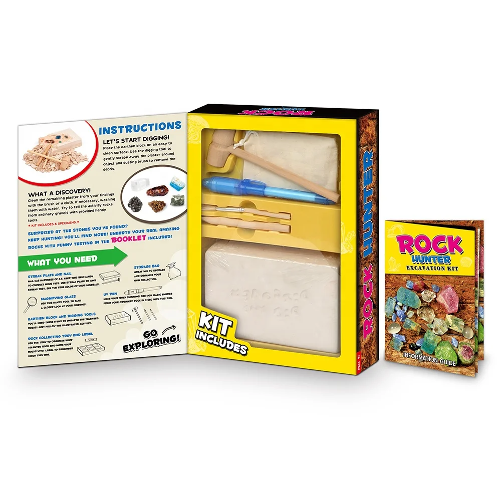 Customize Private Logo DIY Kids Arts Crafts Deluxe  Archaeological  Fluorescence Rocks Dig Kit Science Learning With UV Pen