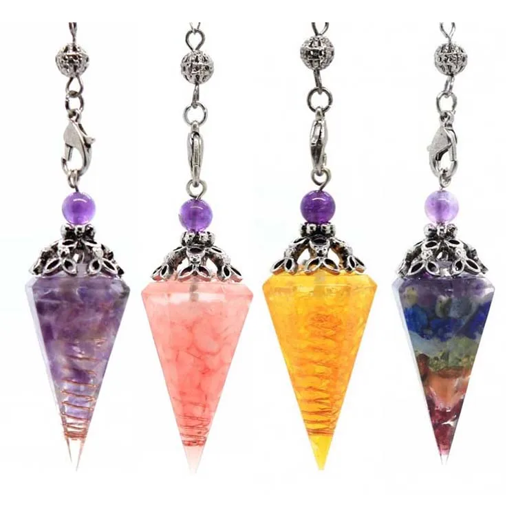 ML Natural Healing Crystal Quartz Pendulum Dowsing Divination 6 Facet Point Wicca Balancing Spiritual Orgonite Pendulum Pendant