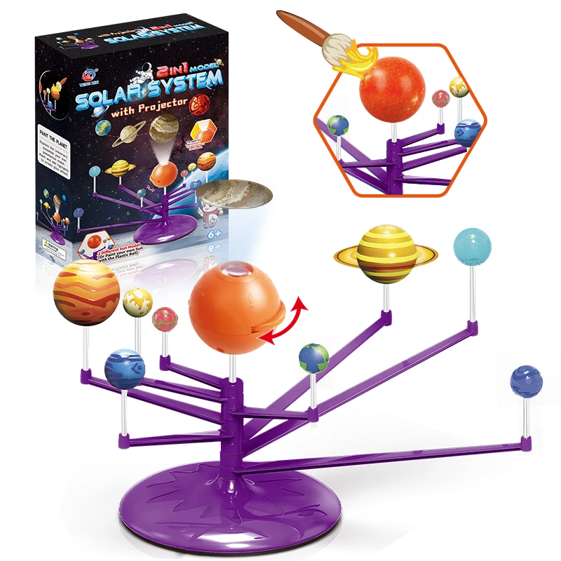 New 2 In 1 Astronomy Planet Teaching Model Diy Stem Solar System Nine Planet Toy with Planetarium Projector