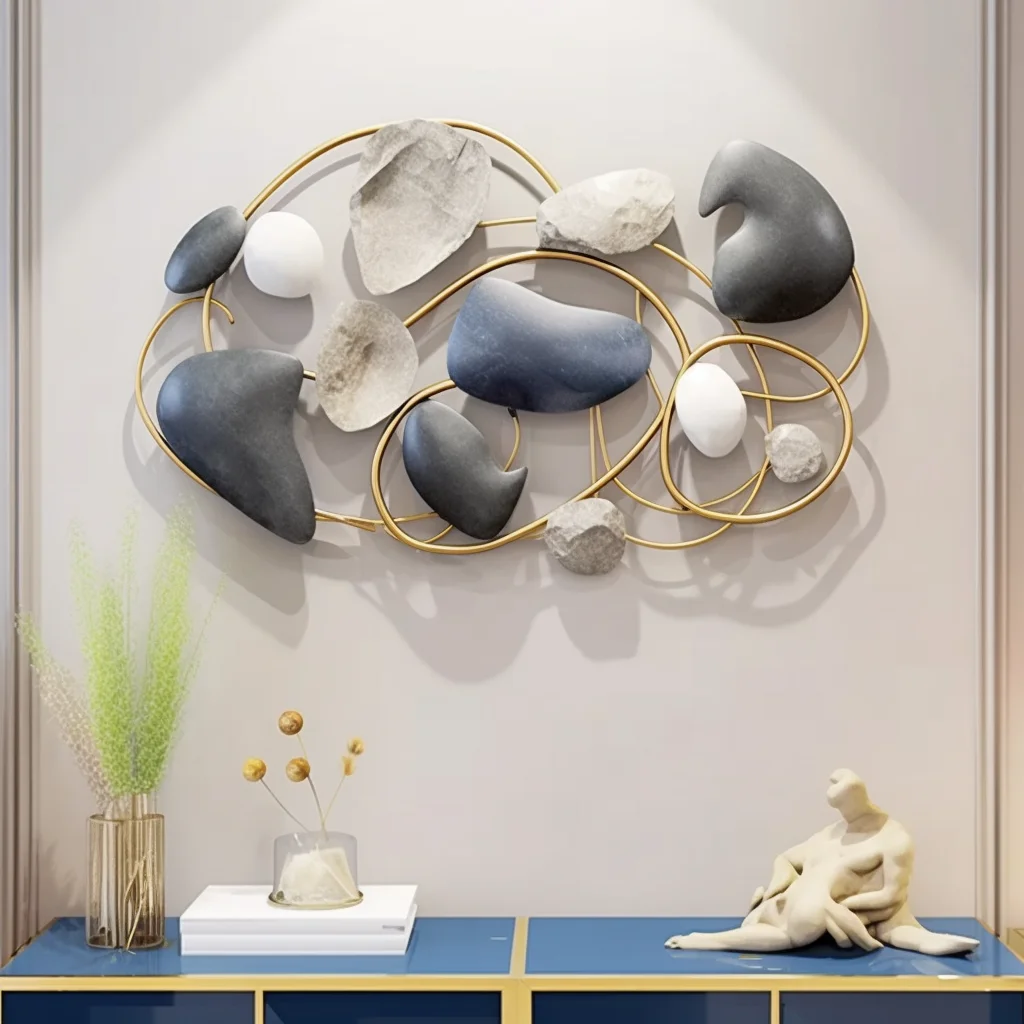 103X65CM Factory Direct 2024 Luxury 3D Iron Handicraft Wall Decoration Stone Shape Living Room Background Dropshipping Product