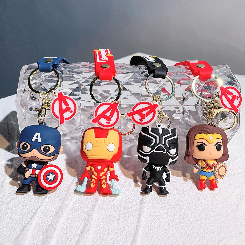 ZY2408C 58 Style Cartoon Marvel Avengers 3D Role keychains Spider-Man Captain Lron Man Superhero Movie Doll keychain