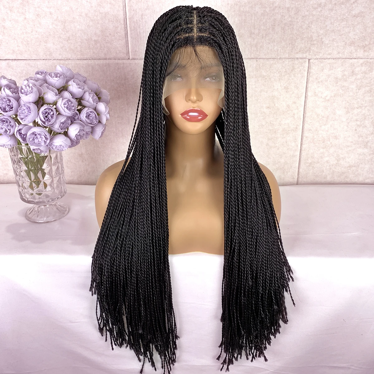 factory price braided wigs lace front, different styles african box braided wigs for black women
