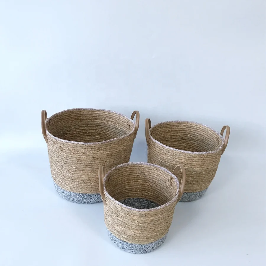 
most fashionable design round paper straw sewing laundry basket for blanket in living room 