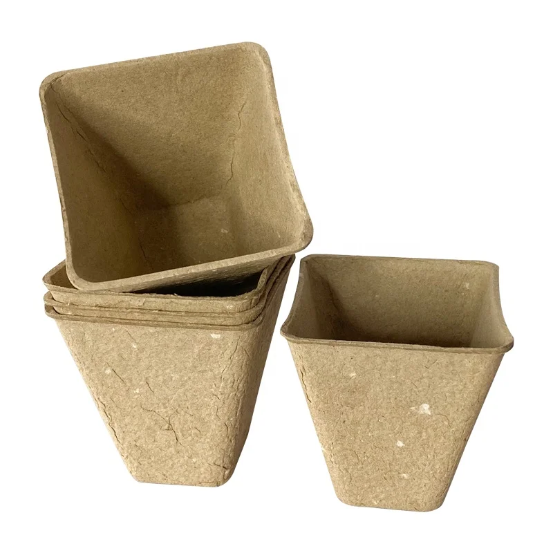 Wholesale Biodegradable Square Pulp Material Seedling Cups Peat Plant Pots for Planting Disposable Flower Pot Pulp Material Cups
