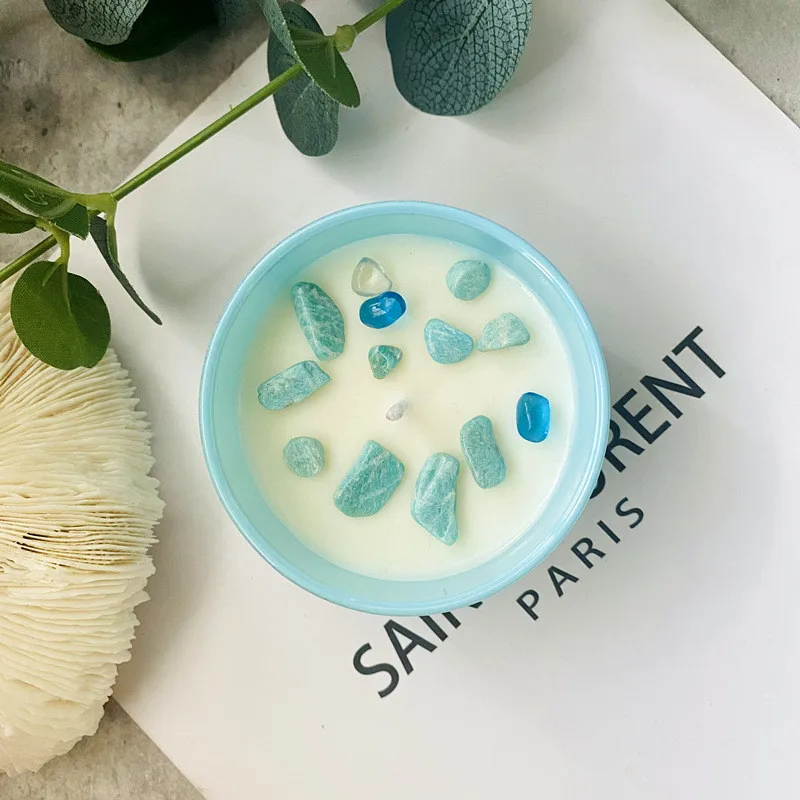 Scented Candles Crystal Stone Ore with Glass Cup Dried Flowers Aromatherapy Candle Home Wedding Birthday Holiday Party Decor