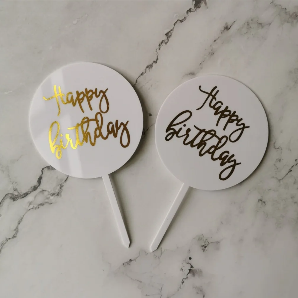 Cheap Price Acrylic bronzing cake  Topper  Round Heart Shape Star Shape Happy Birthday  Acrylic  Cake Toper