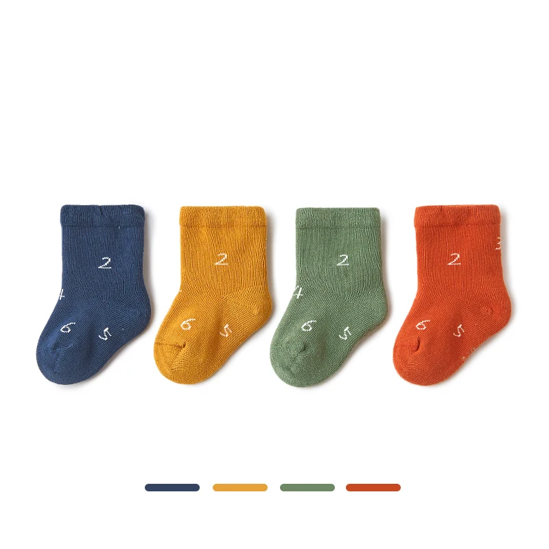 
Latest Morandi Color Number Design Boy And Girl Kids Cotton Socks  (1600180120376)