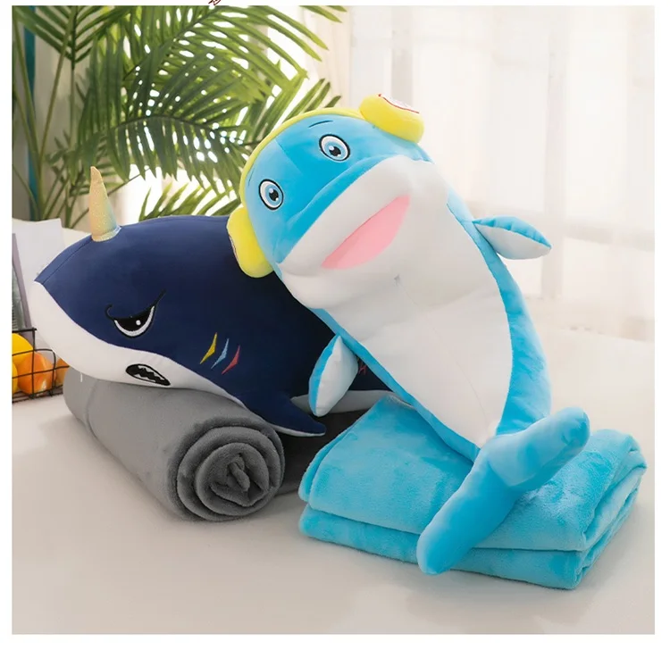 Customized Woven Cartoon Animal Blanket Customs Animals Shark Whale Pillow Blanket throw blanket