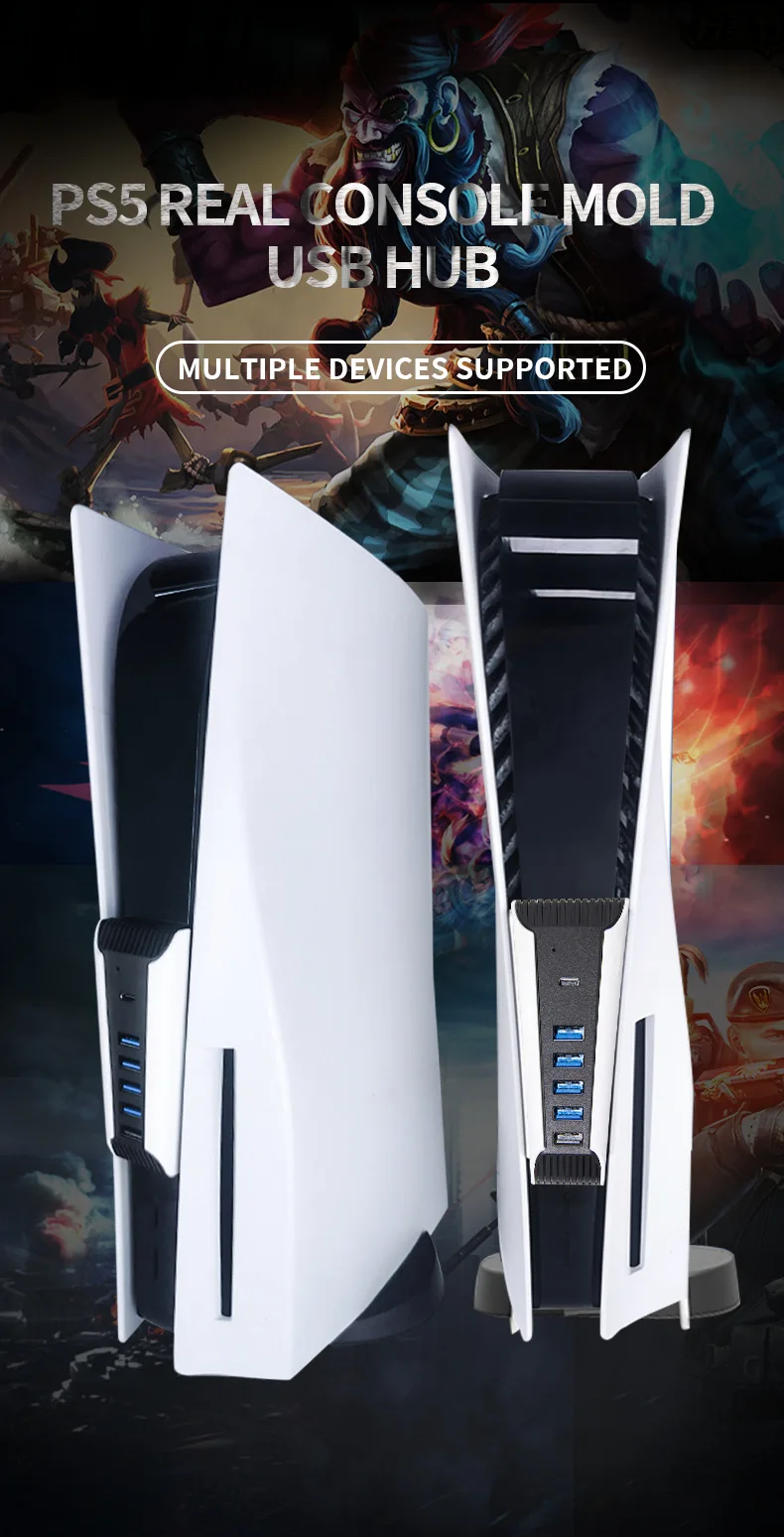 5 Port USB Hub for PS5 USB High-Speed Expansion Hub Charger USB Extender Compatible with Playstation 5 Console