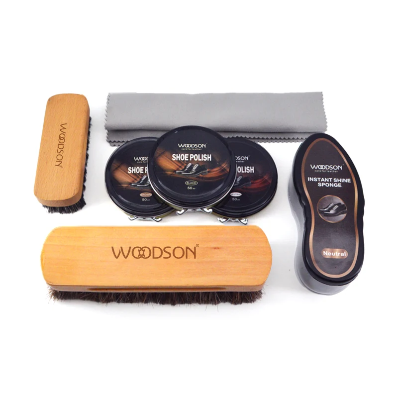 Traditional Shoe Polish Kit 7 PCS Leather Shoe Shining kit Shoe Care and Cleaning With Horsehair Brush