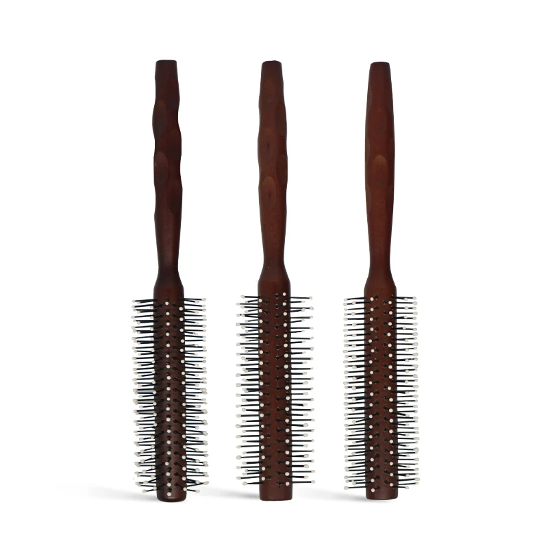 Professional Barber Tool Natural Wooden Handle Hair Roller Brush Curling Comb Detangling Round Hairbrush with Massage Home Salon