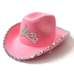 Женская Ковбойская шляпа для вечеринки, розовая шляпа в западном стиле, ковбойская шляпа, Федора, праздничный костюм, розовая шляпа для вечеринки, оптовая продажа