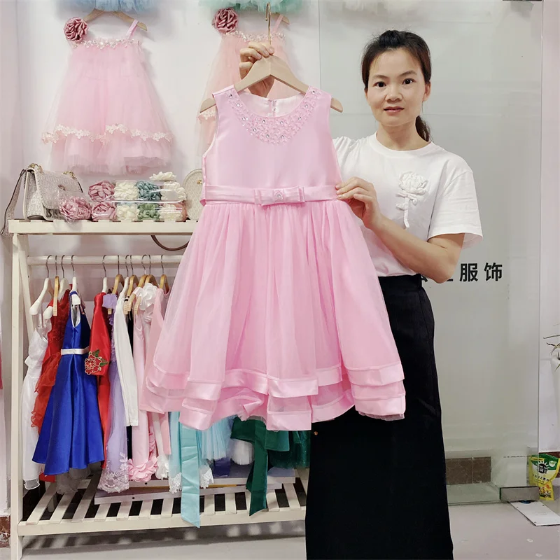 pictures of latest kid long gowns designs little girls dress sleeveless flowering bowknot children dresses