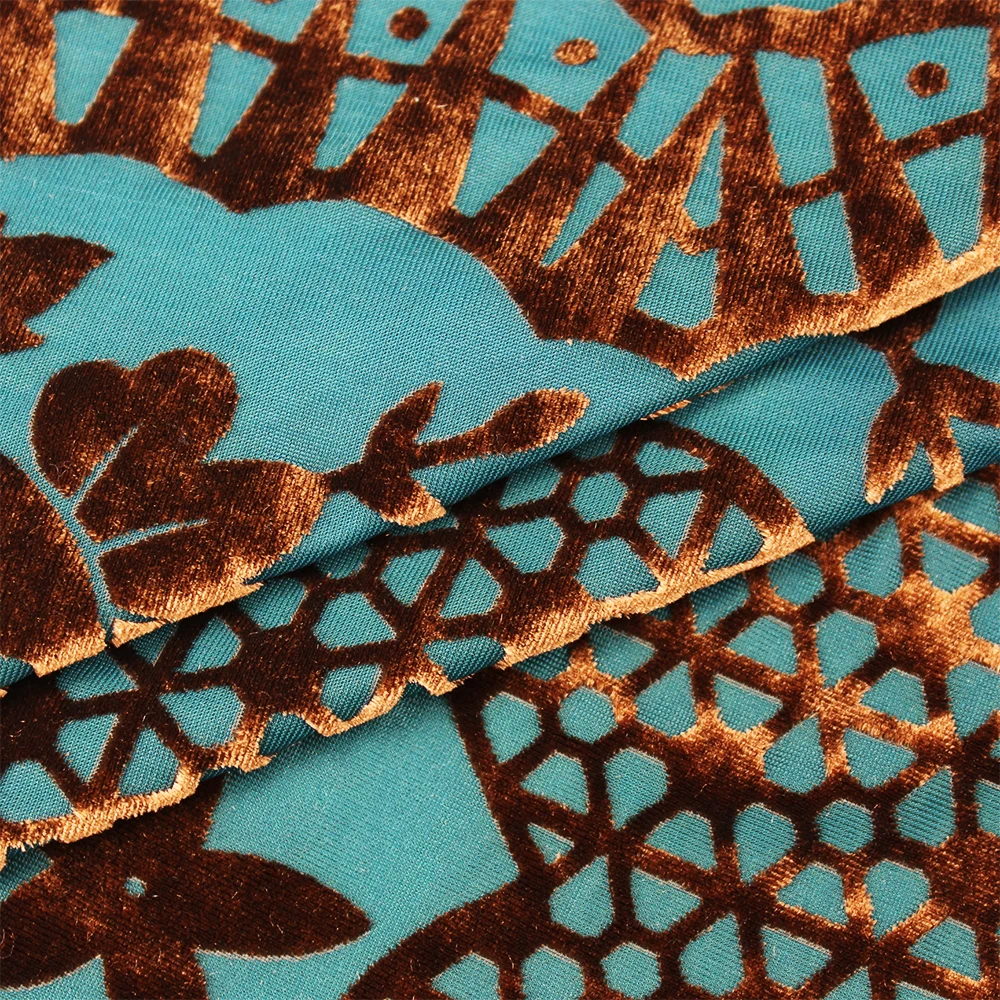 Higher Quality Thick Winter Custom Pattern Korea Velvet Burnout Flower Polyester Fabric For Dress