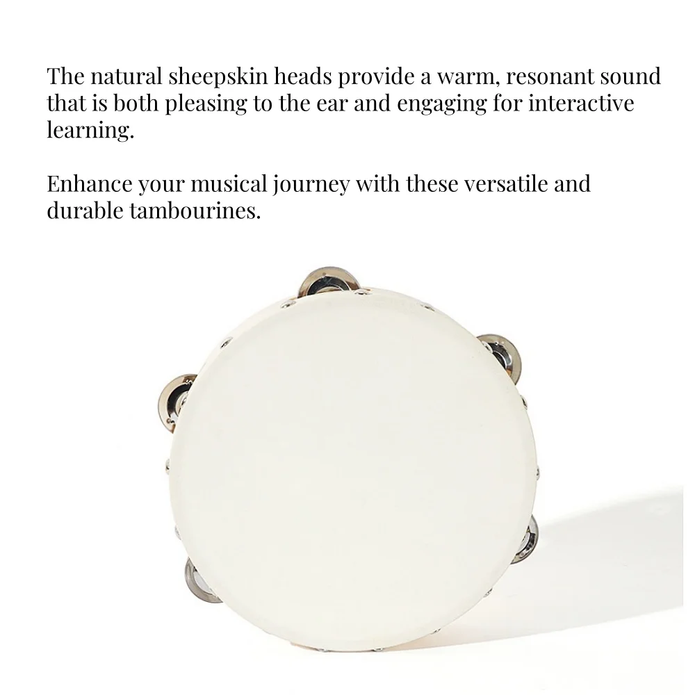 Jelo TB-3 9-Inch Handcrafted Sheepskin Drum Birch Wood Body with Metal Jingles Xylophone Toys Tambourine
