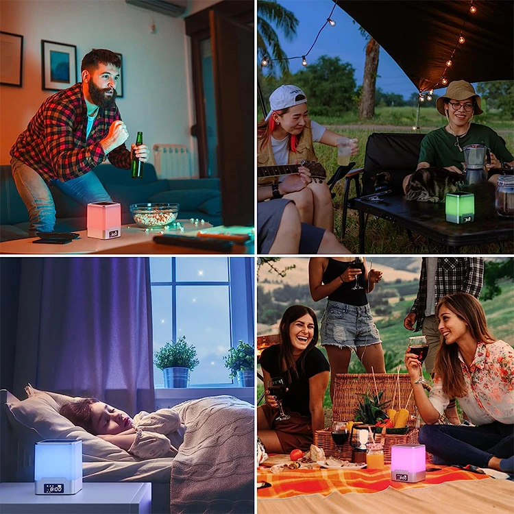 Высококачественный Диммируемый сенсорный Прохладный Открытый RGB Ночной свет цифровой будильник Bluetooth динамик Светодиодная лампа