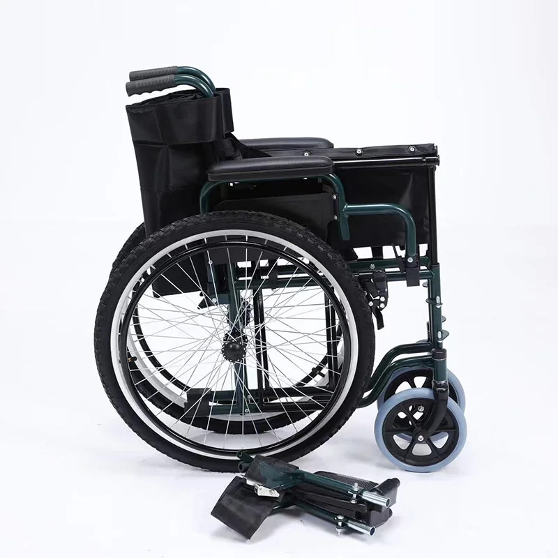Wide Rear Wheel Manual Wheelchair  Carbon Steel Wheelchair for Disabled Elderly People