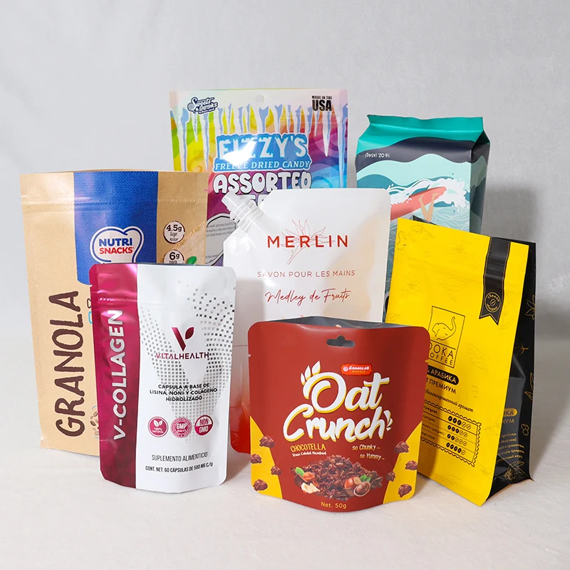 Custom Private Labels Free Sample Eco Friendly Brown Kraft Paper Stand Up Pouch Bags With Clear/Matte Window For Tea Nuts Coffee