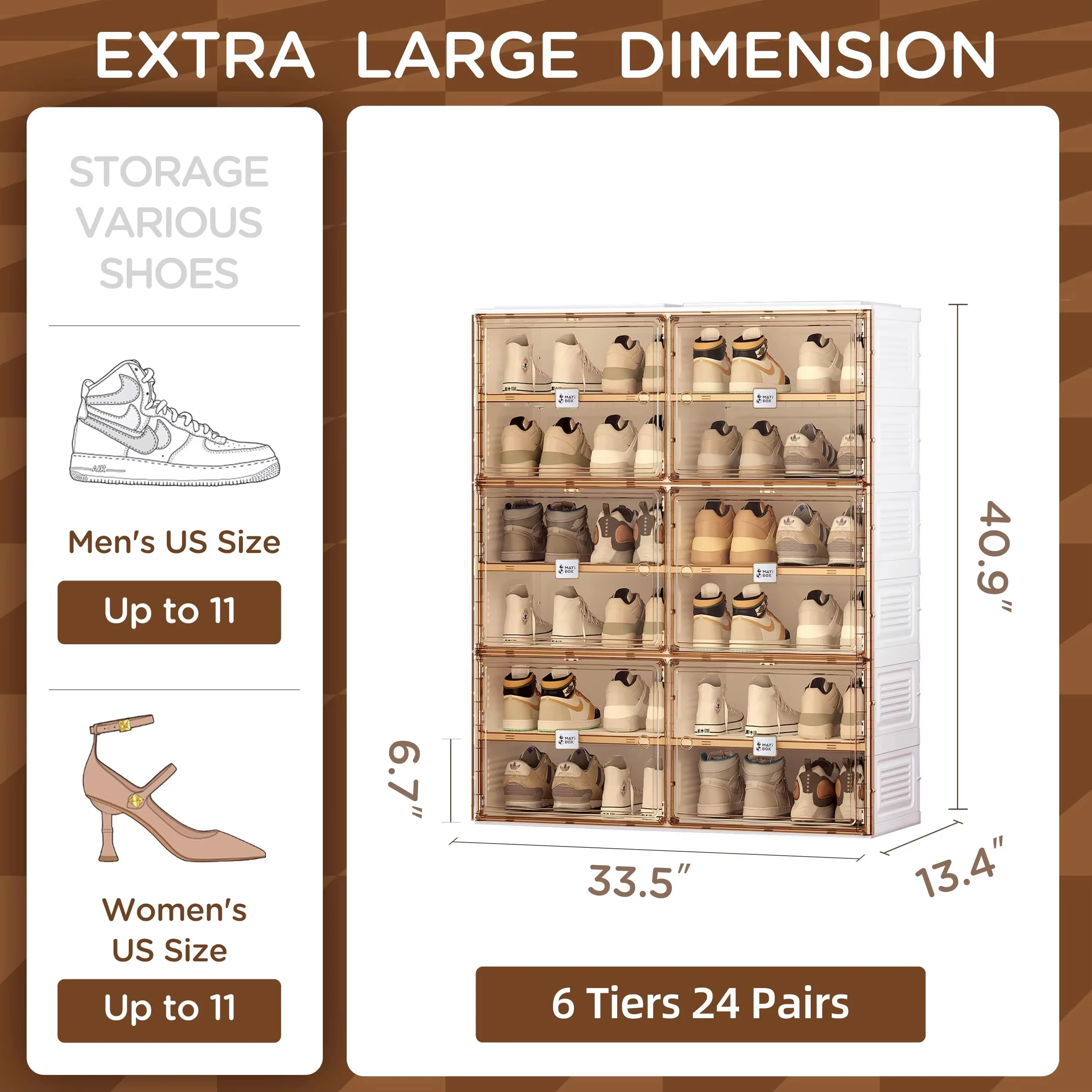 Foldable Shoe Rack Organizer for Closet, collapsible shoe storage with Magnetic Clear Door Easy Assembly Shoe Cabinet Bins with