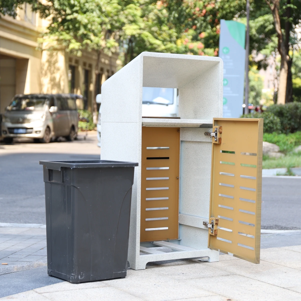 NEW stone pattern outdoor metal garbage bin park outside steel waste bins galvanized trash can for sale