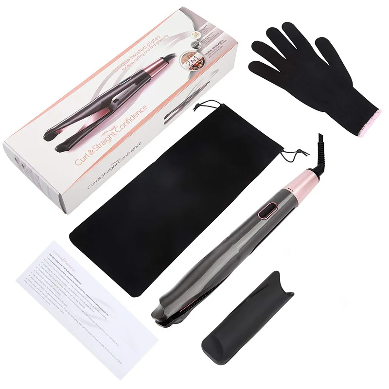 PTC Heater Hair Straightener fast hot Straight & curly 2 in 1 Adjustable 100-230C LCD Temp. Display  Hair Curler