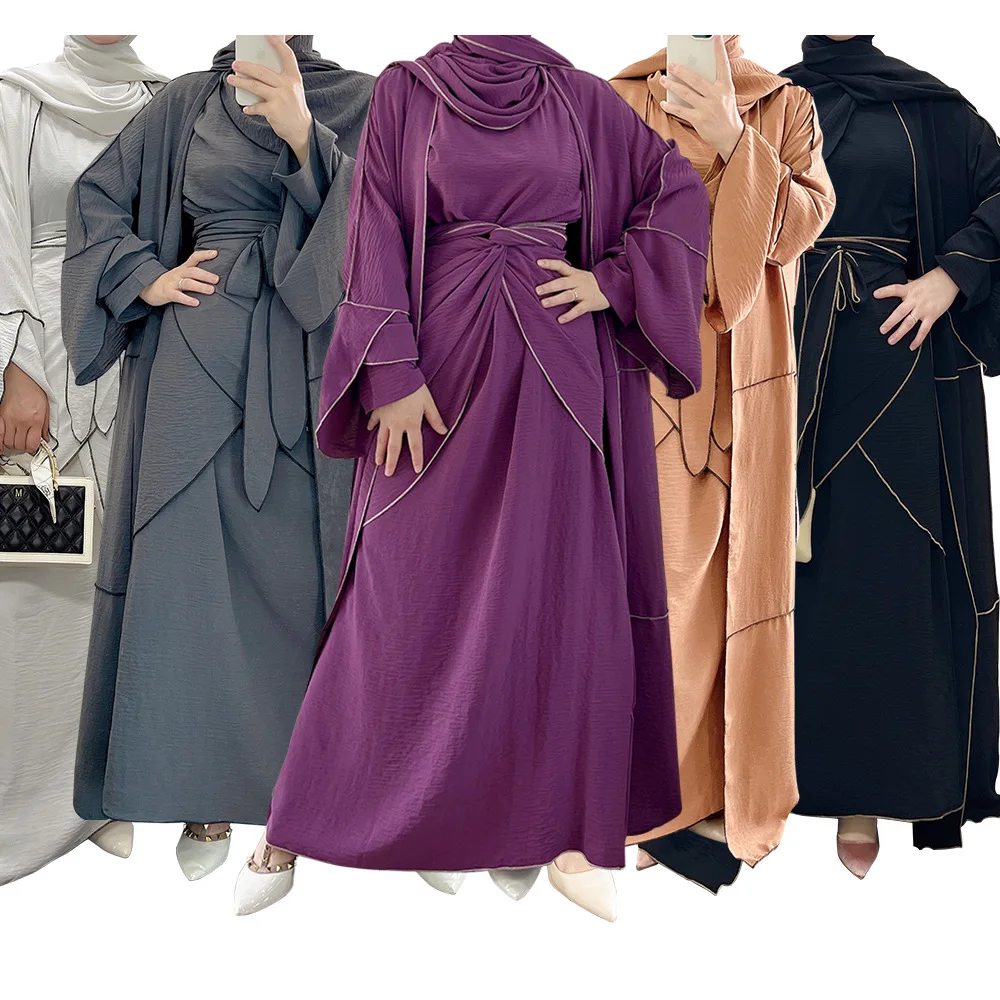 3 Piece Abaya Dubai Islam Turkey Bangladesh Muslim Sets Hijab Modest Dress Kaftan For Women Robe Femme Ensembles Musulmans