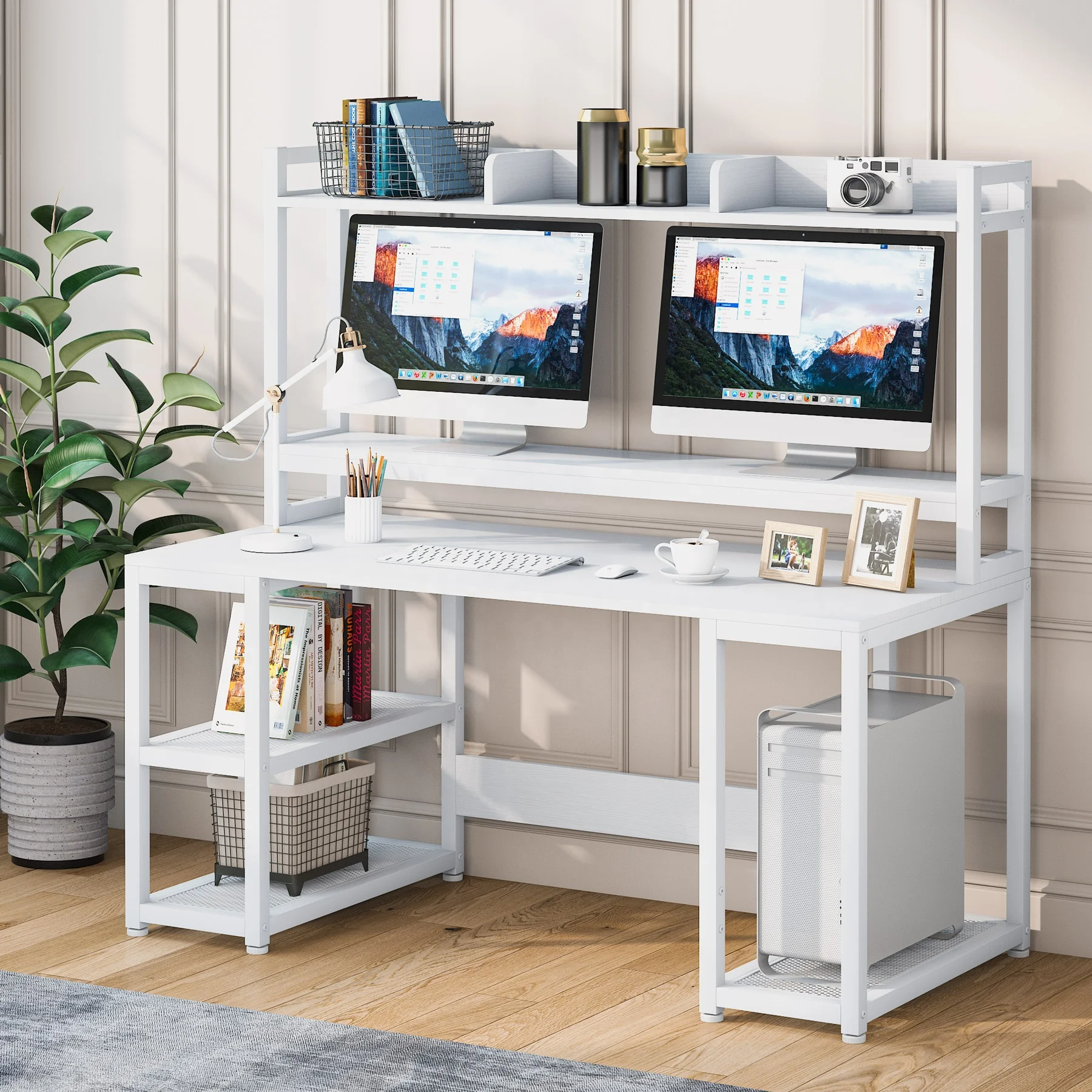 Tribesigns 55 Inches Studio Computer Desk with Monitor Stand Office Writing Desk PC Table Home Office Furniture