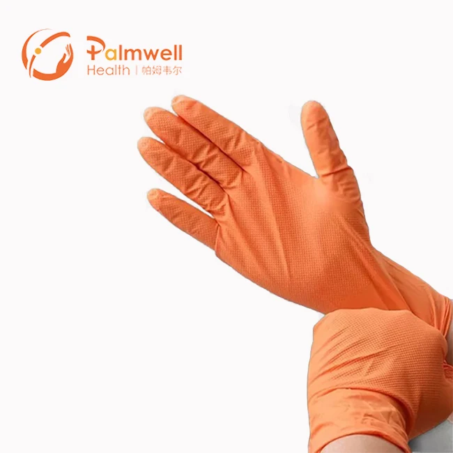 Disposable mechanical thick orange Black nitrile gloves Diamond Textured industrial glove