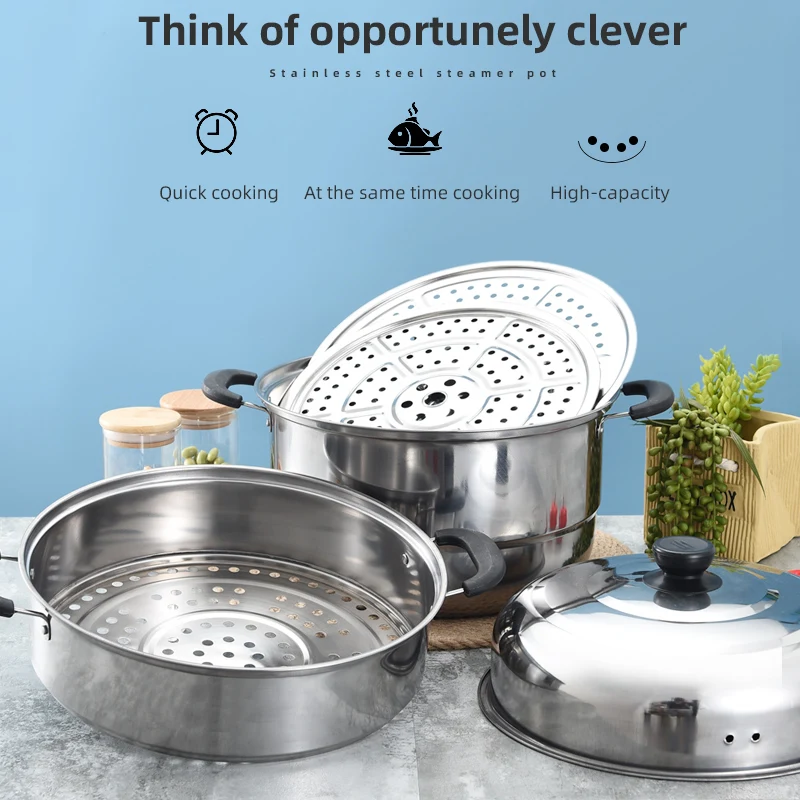 Single Layer Steam Pot Multi-function Stainless Steel Steamer Food Steamer Pot For Household