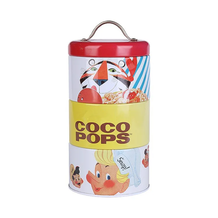 hot sale round tin container customized logo pet food tin can with handle lid
